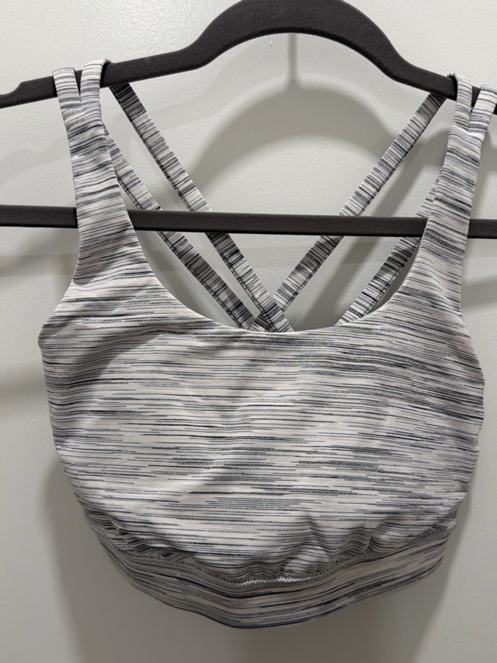 Striped Light Gray Low-Impact Sports Bra with Crisscross Back